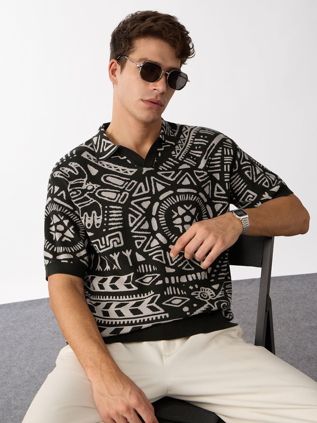 The Souled Store Mens Self Design Olive Oversized Fit T-Shirts