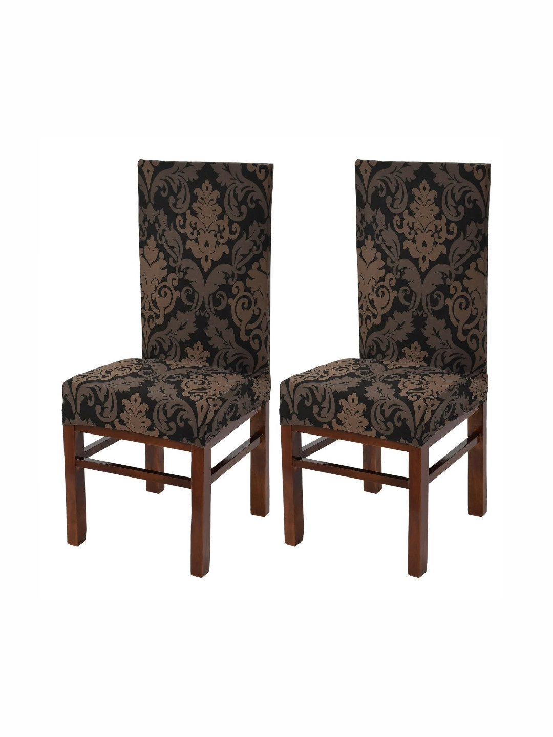 Yellow Weaves 2-Pcs Brown Floral Printed Chair Covers
