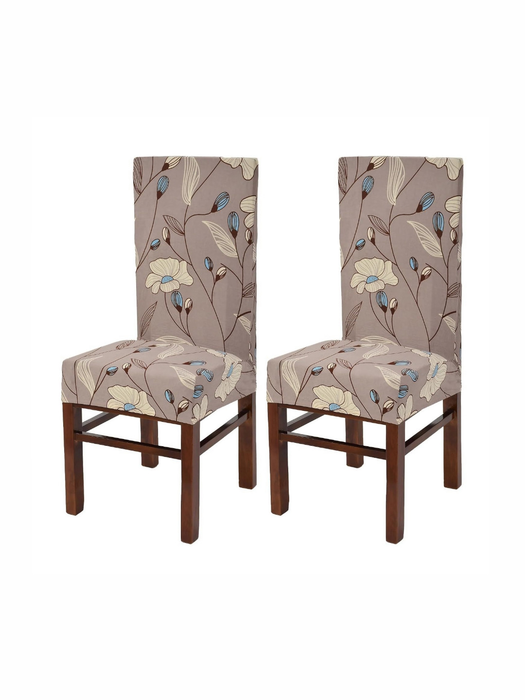 Yellow Weaves 2-Pcs Camel Brown Printed Stretchable Chair Covers