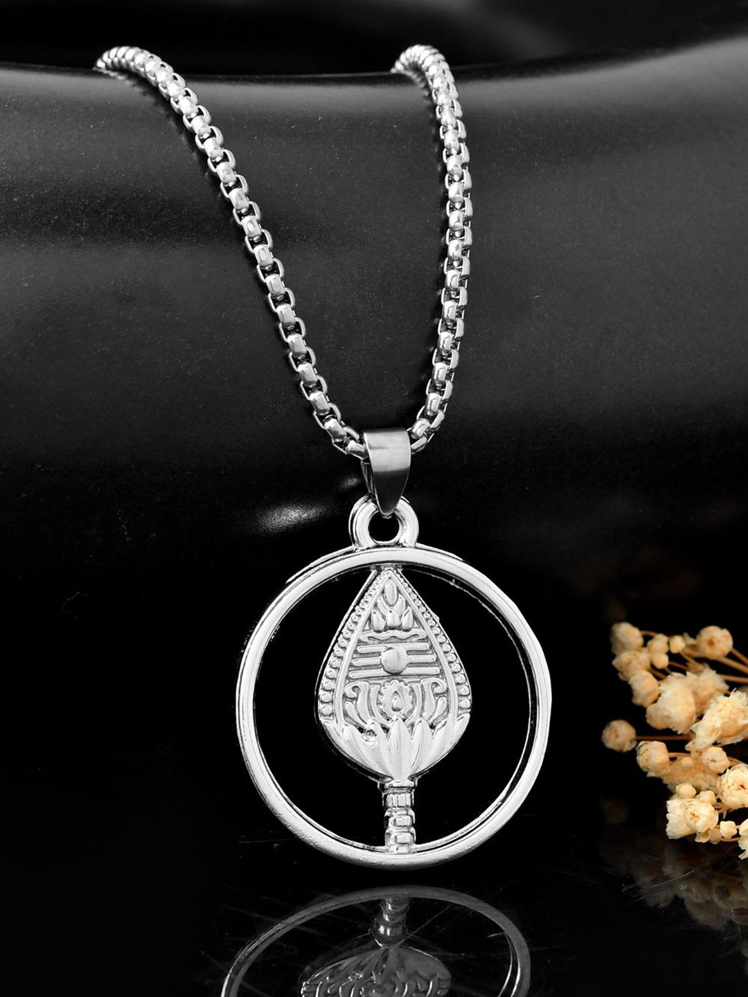 AGARWALPRODUCT Unisex Stainless Steel Silver-Plated Gol Bhala Pendant With Chain