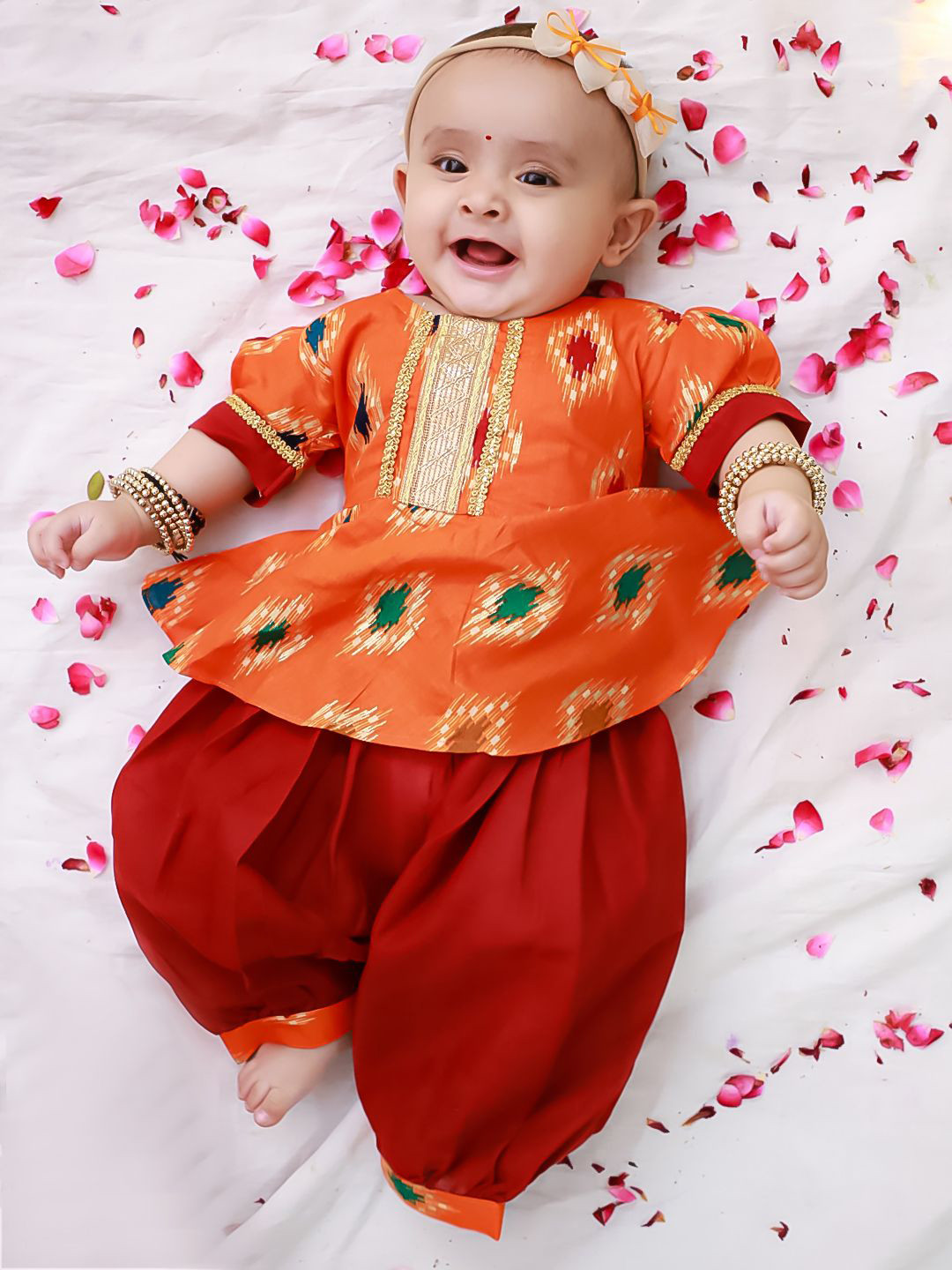 KID1 Girls Ikat Printed Regular Gotta Patti Pure Cotton Kurti with Afghani Salwar