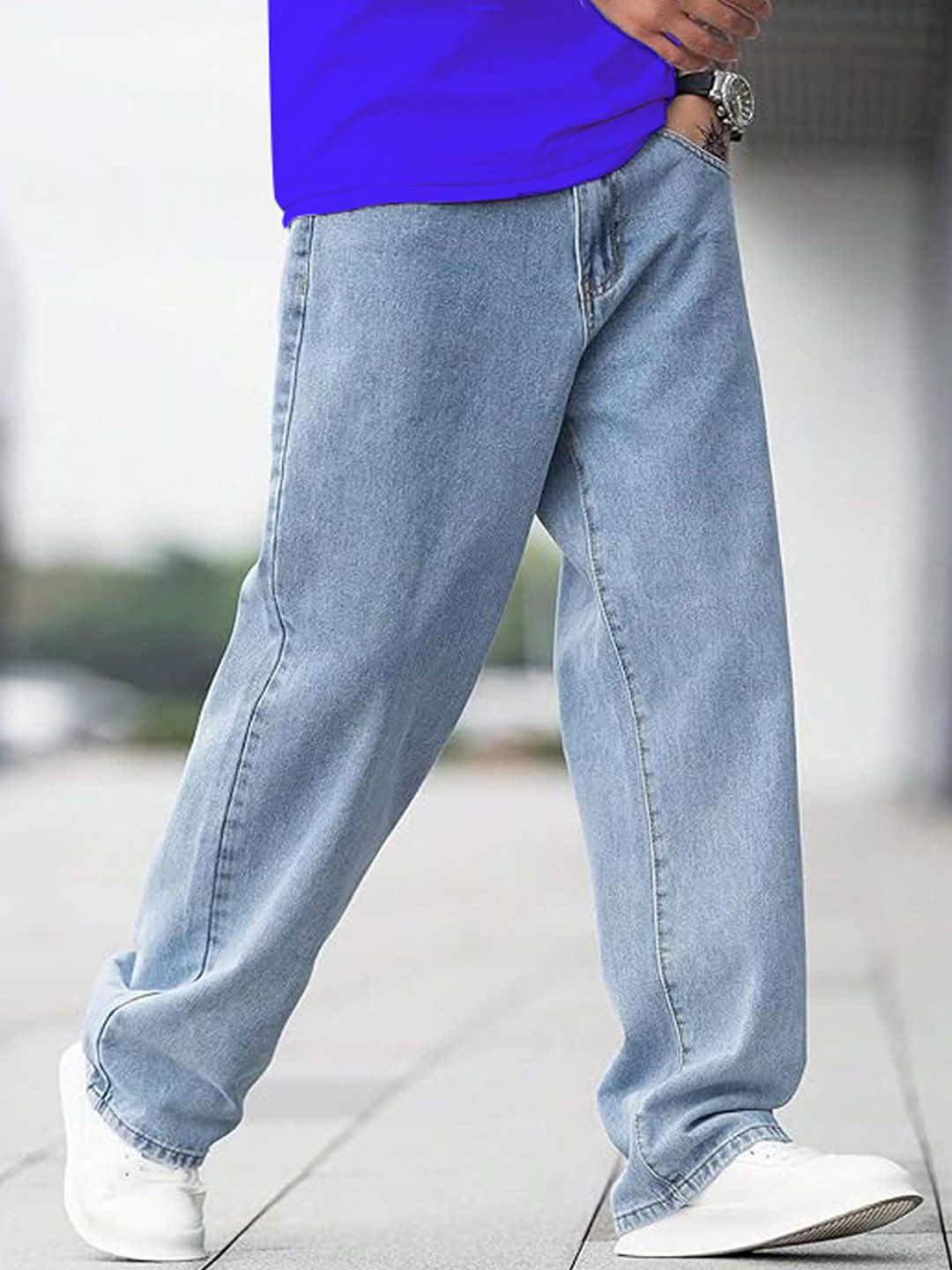 VYNTIQ Men Baggy Mid-Rise Heavy Fade Denim Jeans