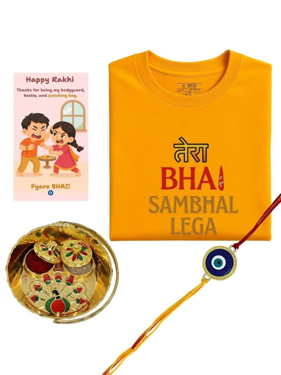 Anouk Evil Eye Rakhi Combo Thali & T Shirt