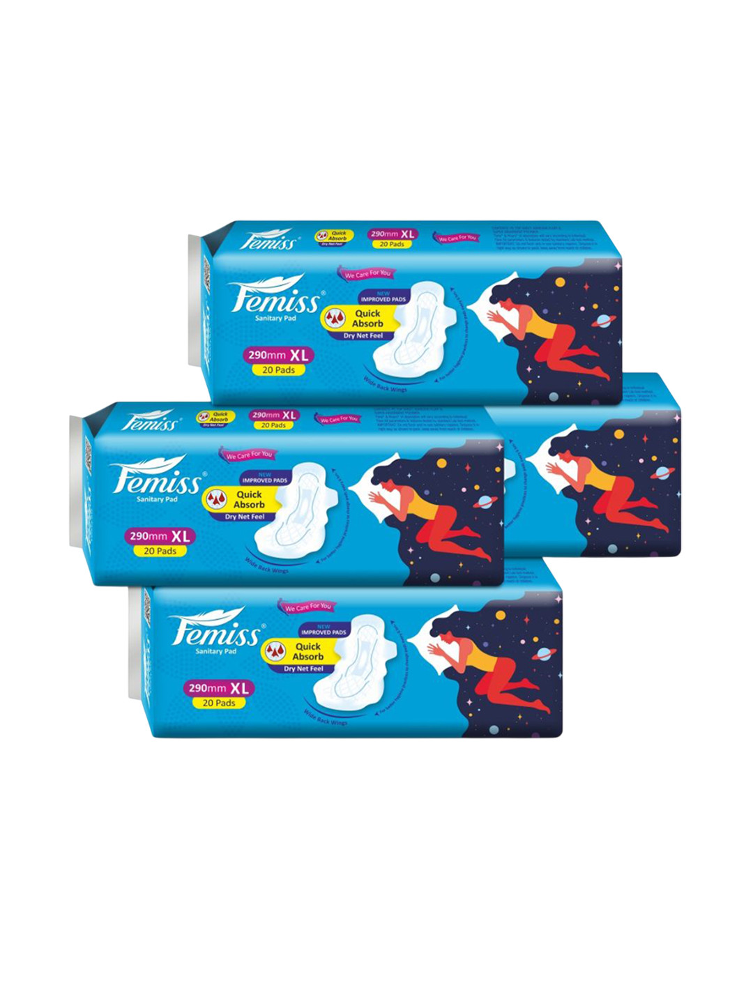 Femiss Set Of 4 Skin Safe Sanitary Napkins - XL - 40 Pads Each