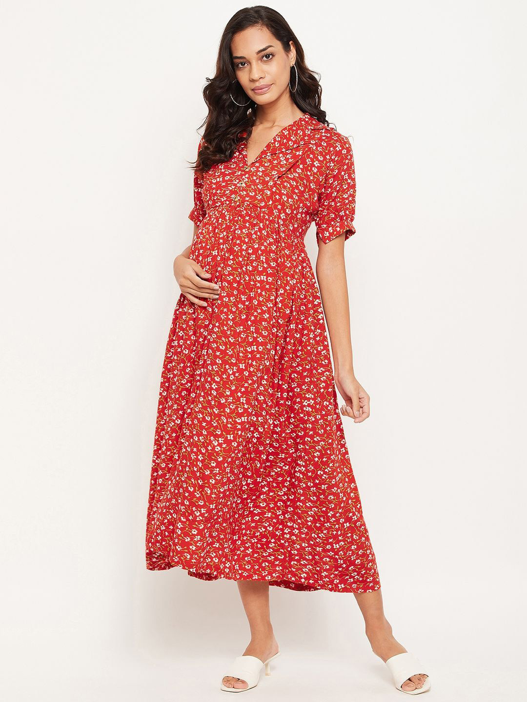 NABIA Women Floral Printed Fit-Flare Maternity Dress