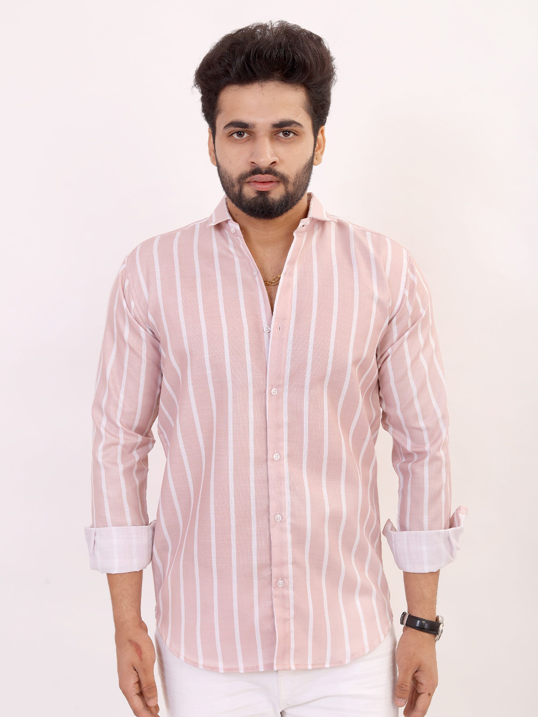 Metronaut Slim Fit Vertical Stripes Striped Spread Collar Shirt