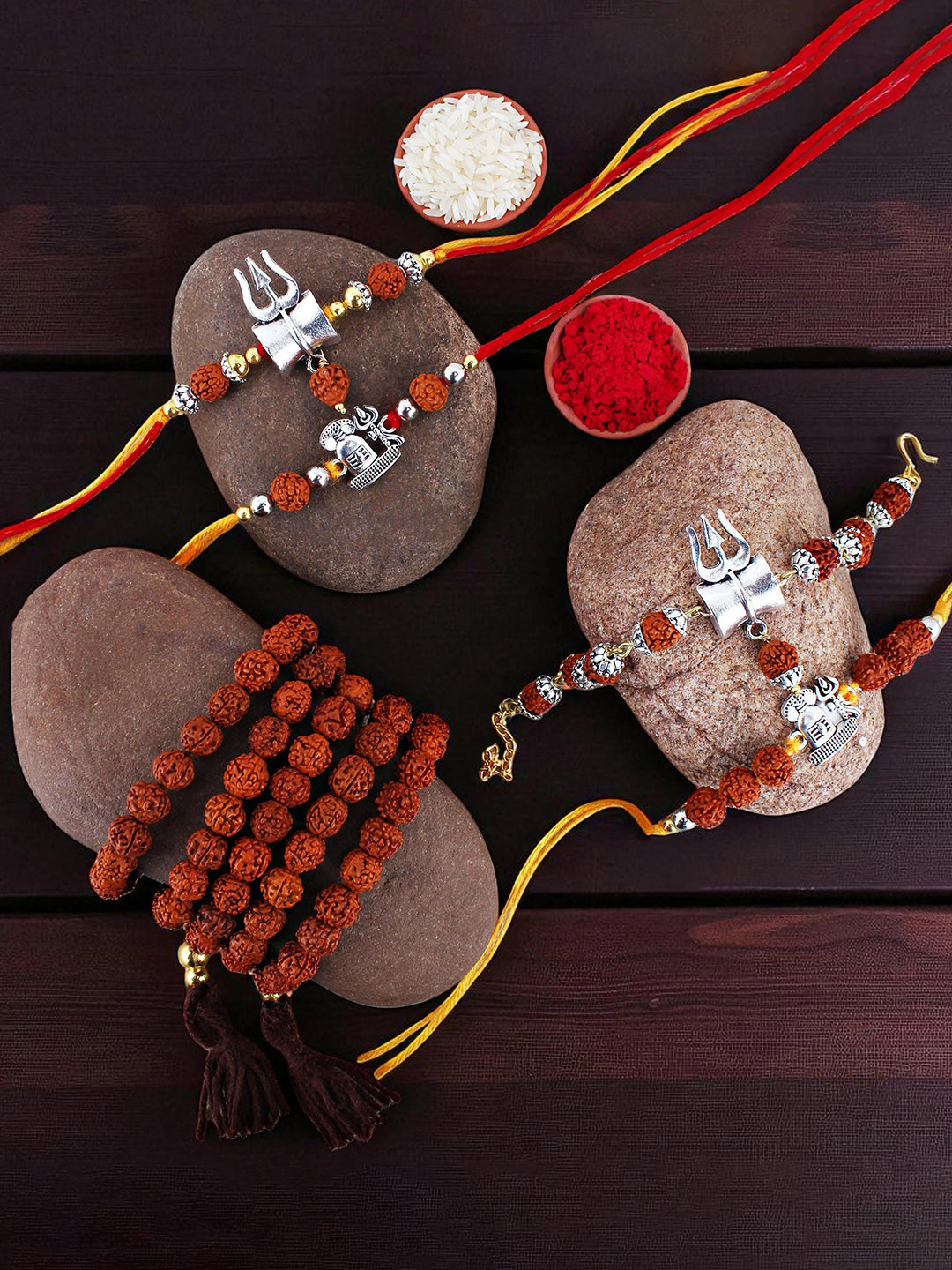 LUCKY JEWELLERY Pack Of 5  Rudraksha Rakhi Greeting Card & Roli Chawal
