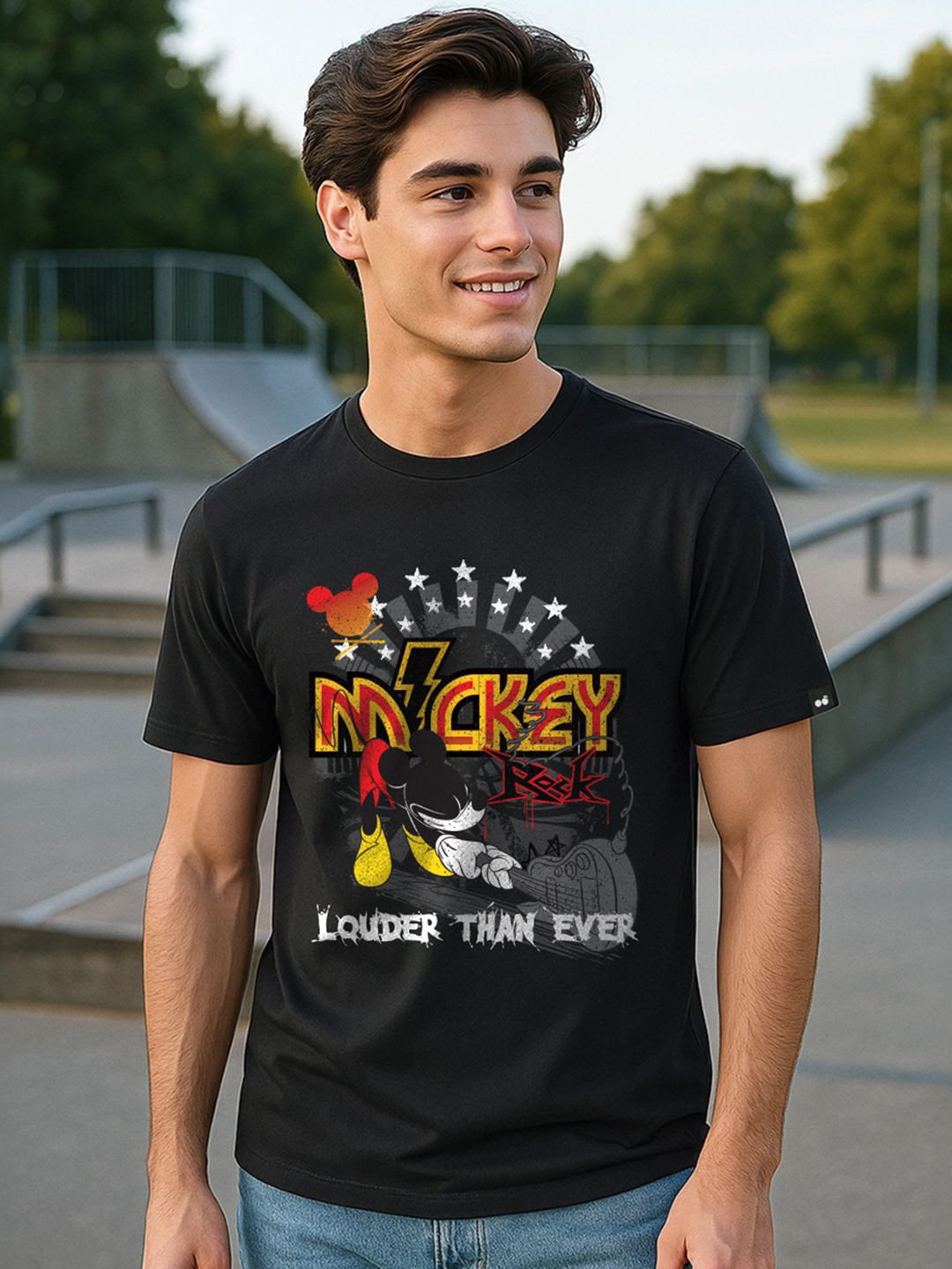 Bewakoof Men Mickey Mouse Graphic Printed Round Neck Cotton T-shirt