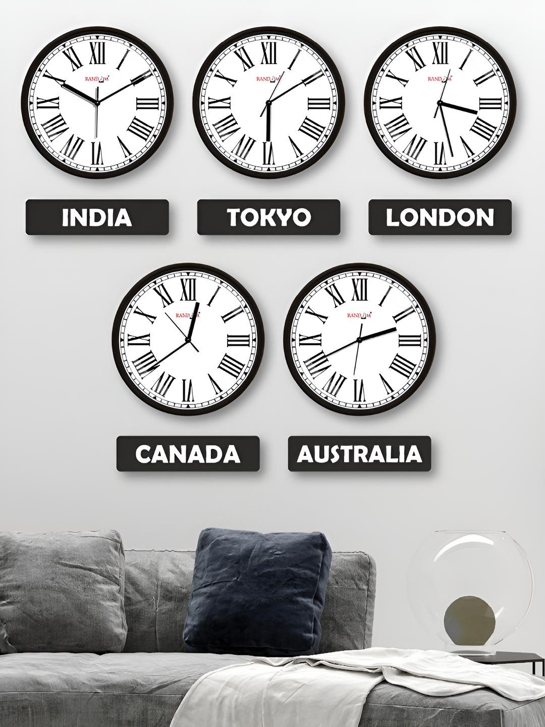 RANDOM Black & White 5 Pieces Abstract Printed Contemporary Wall Clocks