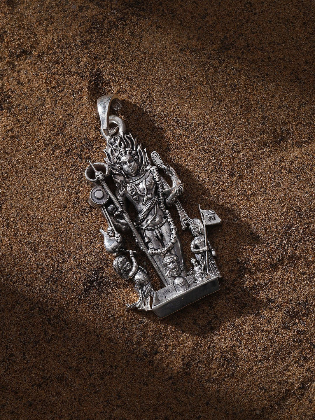 Exotic India Unisex Sterling Silver Kaal Bhairava Pendant