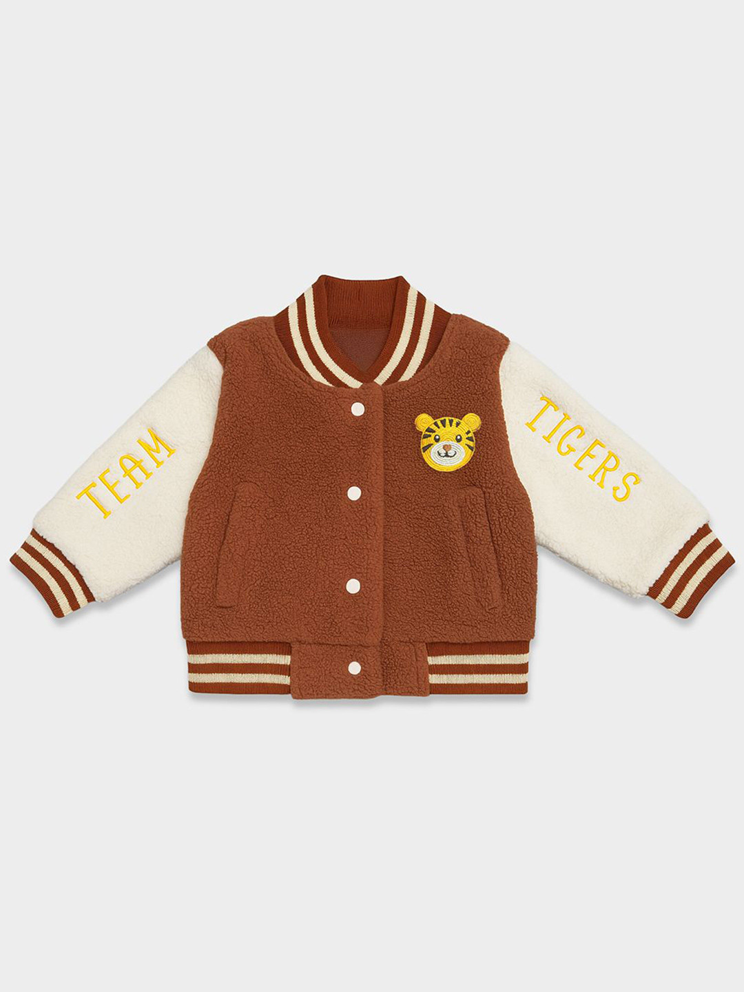 MiArcus Long Sleeves Embroidered Team Tigers Varsity Sherpa Jacket