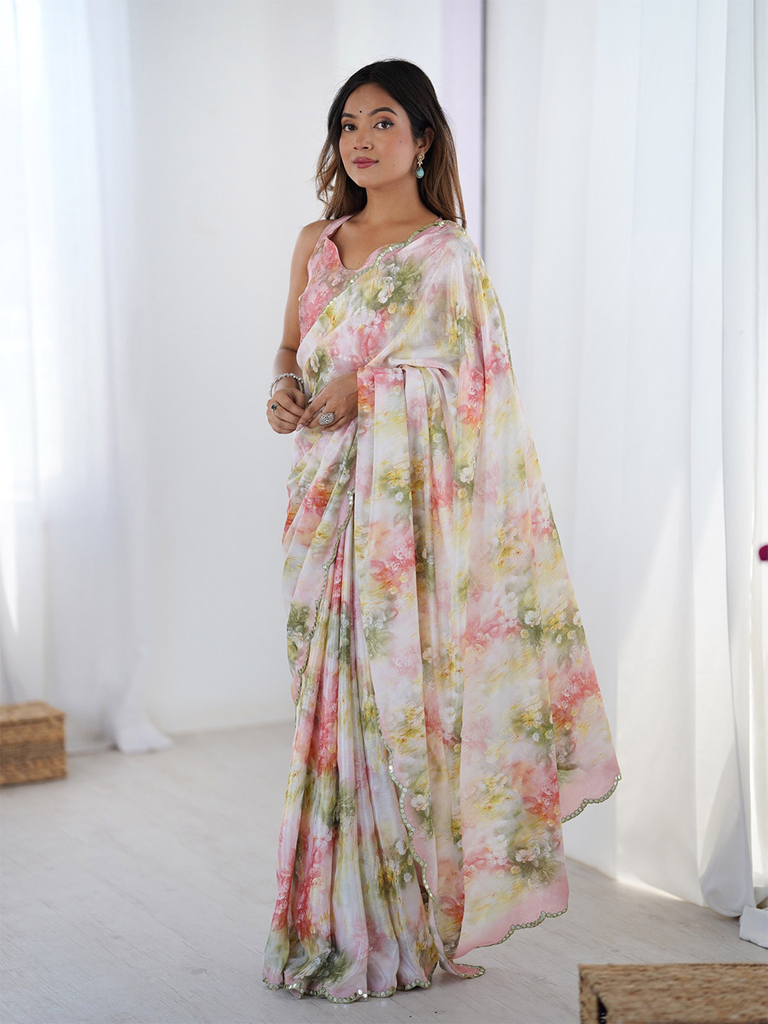 KALINI Floral Kutchi Embroidery Silk Blend Saree