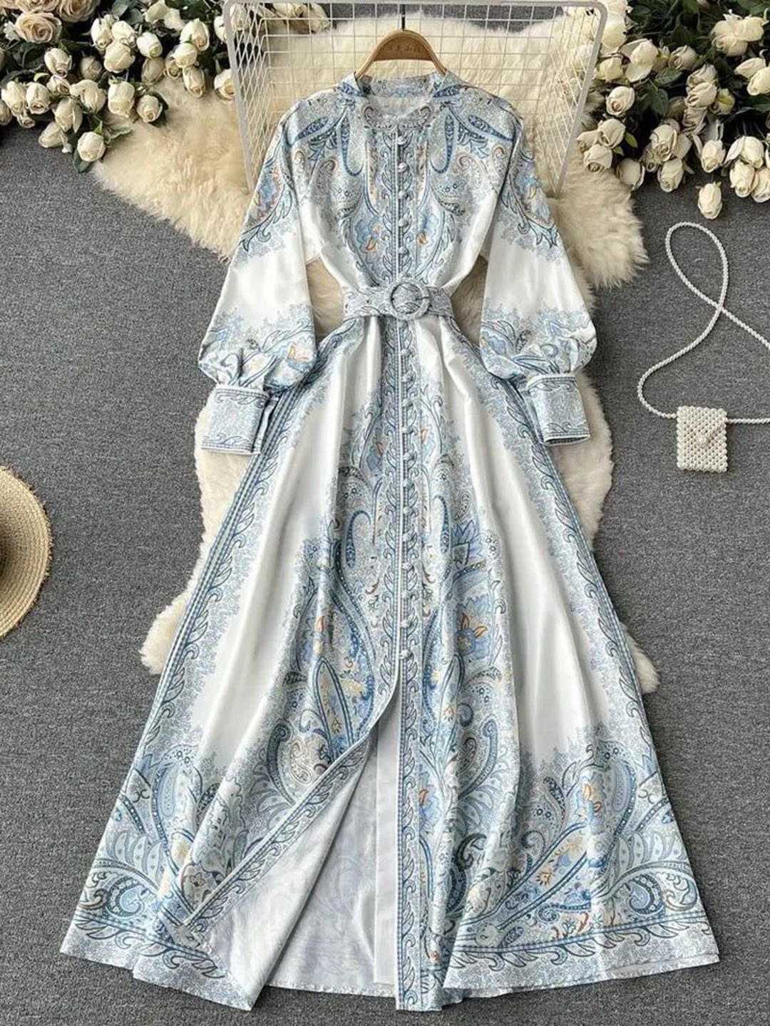 Miss Mosa By Akanksha  White Zeo Modest Vintage Statement Maxi Dress