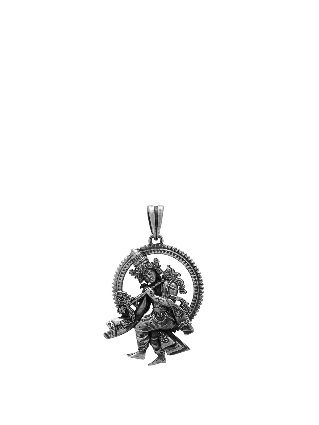 Exotic India Unisex Sterling Silver Lord Krishna Playing Flute Pendant