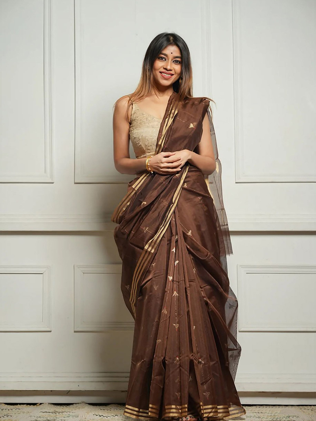 KALINI Floral Woven Design Banarasi Cotton Silk Saree With Blouse Piece