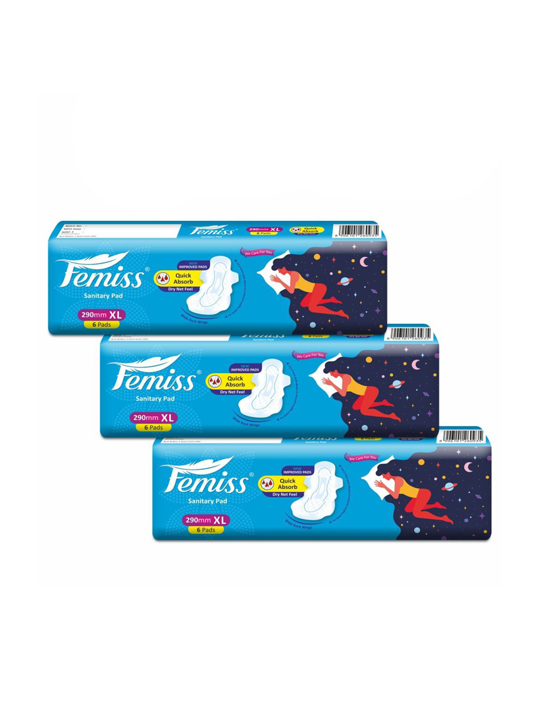 Femiss Set Of 3 Leak Proof Sanitary Napkins - XL - 6 Pads Each