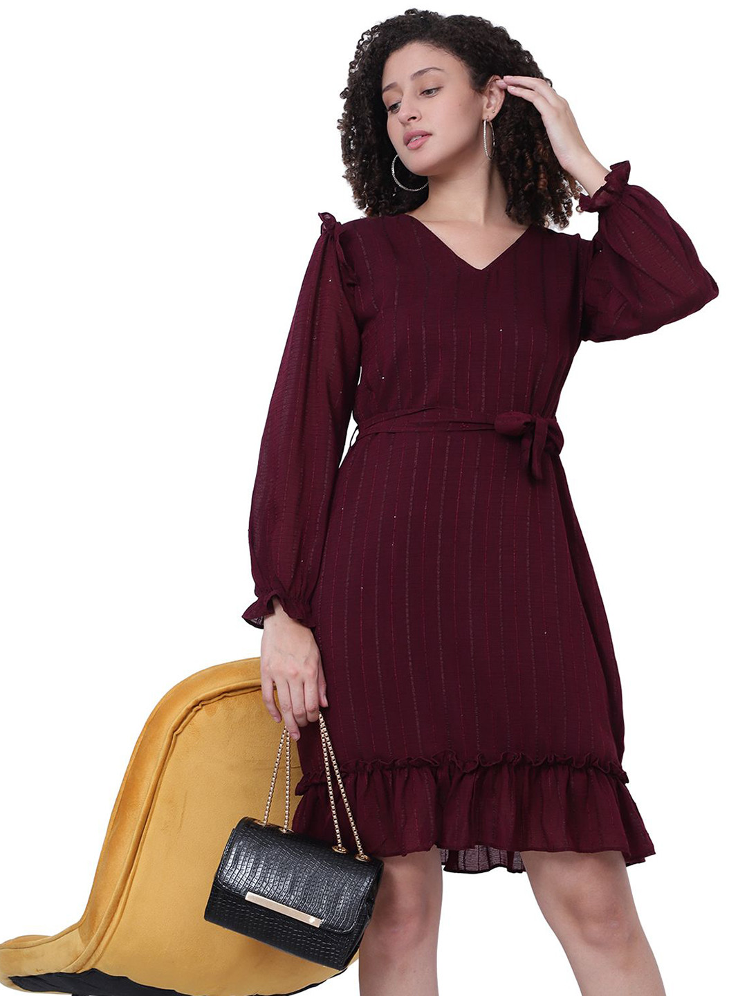 God's Club Women Puff Sleeve Fit & Flare Dress