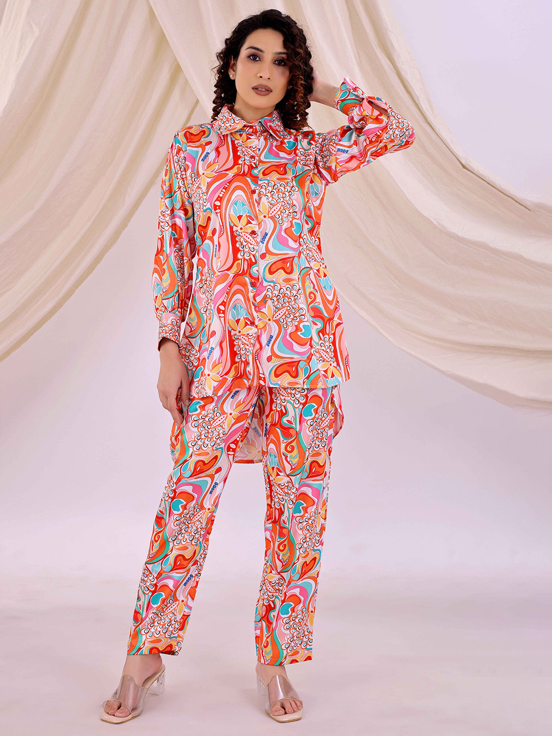 SHILL INTERNATIONAL Women Abstract Print Shirt Collar Co-Ords Set