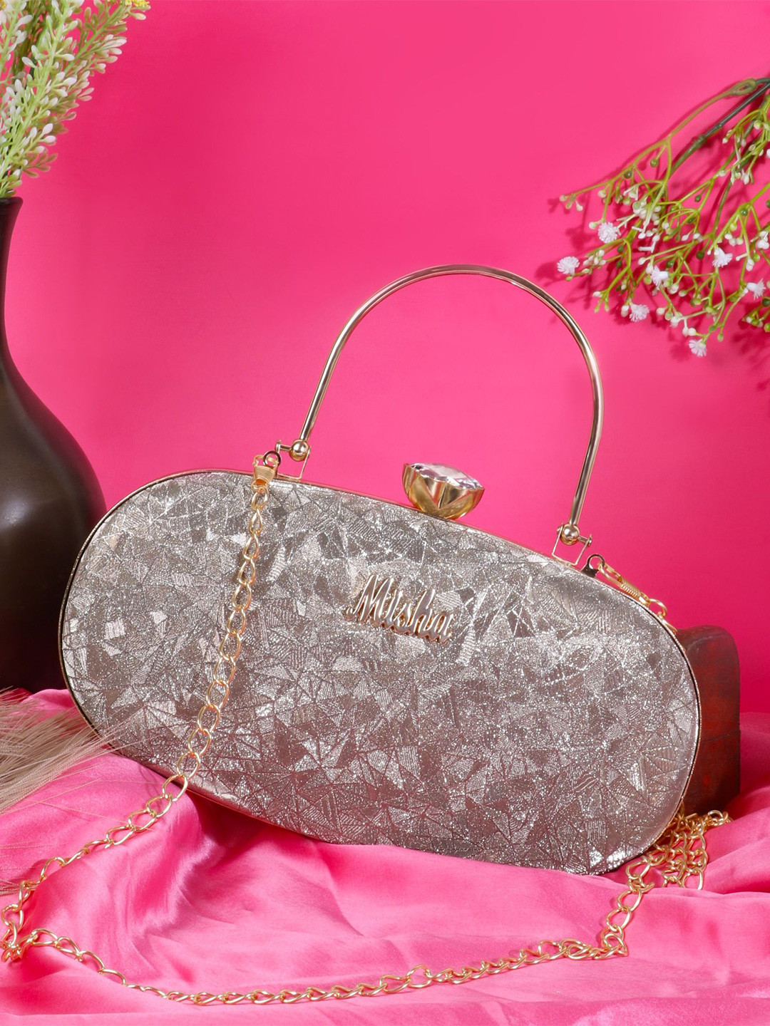 MISHA Noir Glint  Embellished Box Clutch