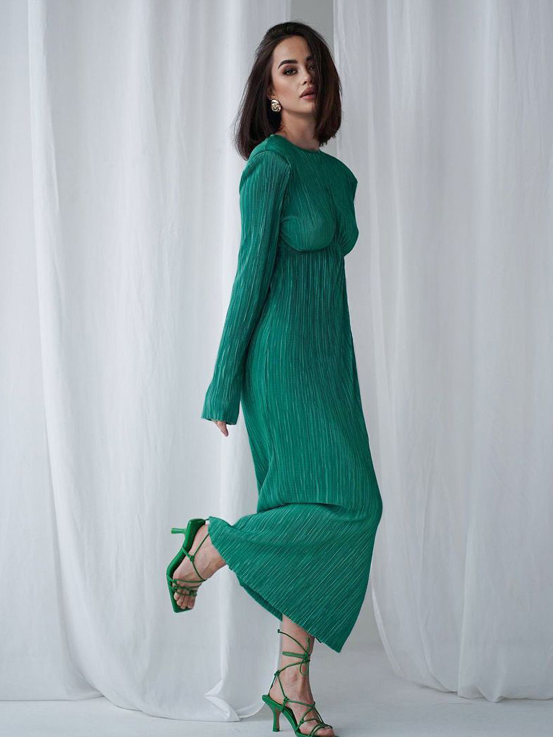 StyleCast Women Self Design Round Neck Styled Back Maxi Dress