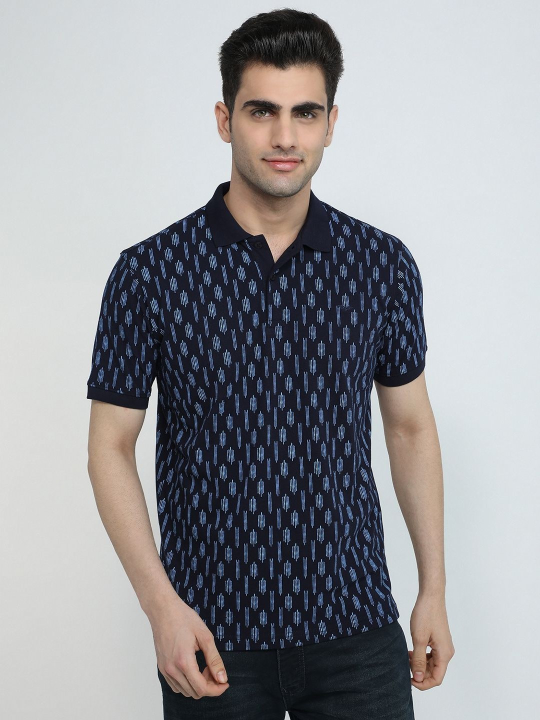 Park Avenue Men Geometric Printed Polo Collar Slim Fit T-shirt
