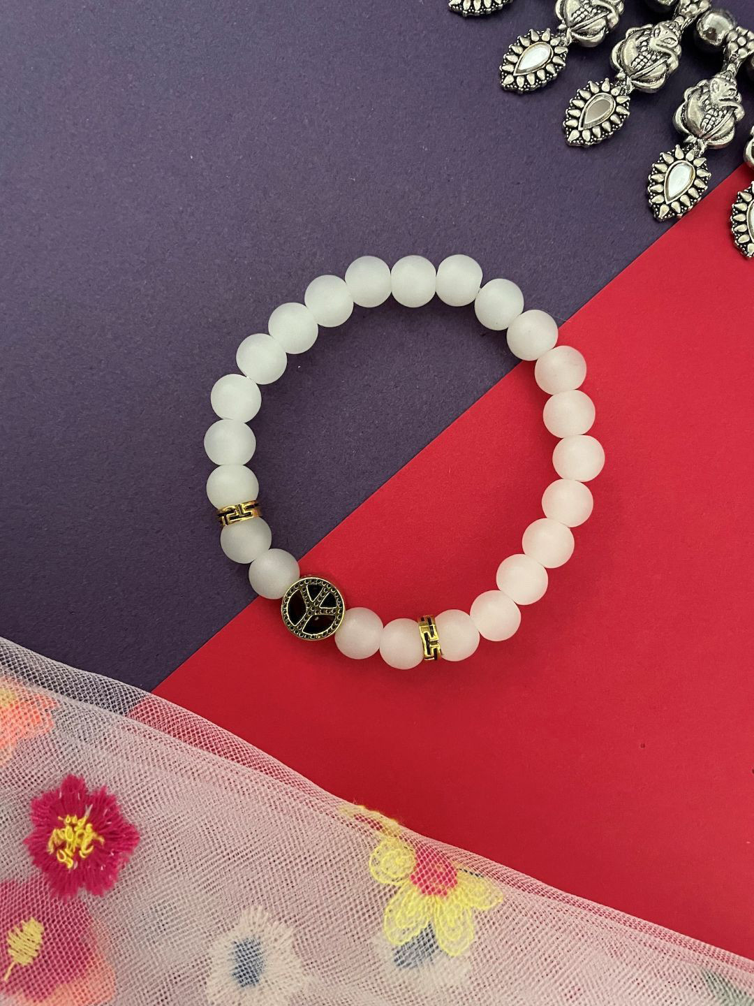 Digital Dress Room Men Artificial Beaded Peace Charm Elasticated Bracelet