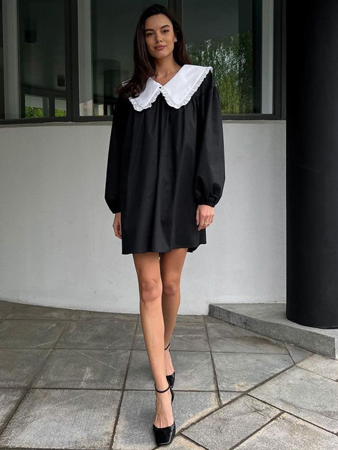 StyleCast Women Above the Keyboard Collar Solid A-Line Mini Dress