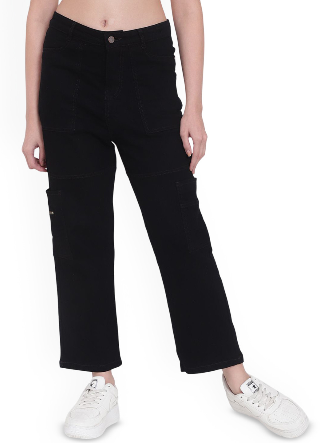 God's Club Women Straight Fit Mid-Rise Cropped Cargo Styles Jeans