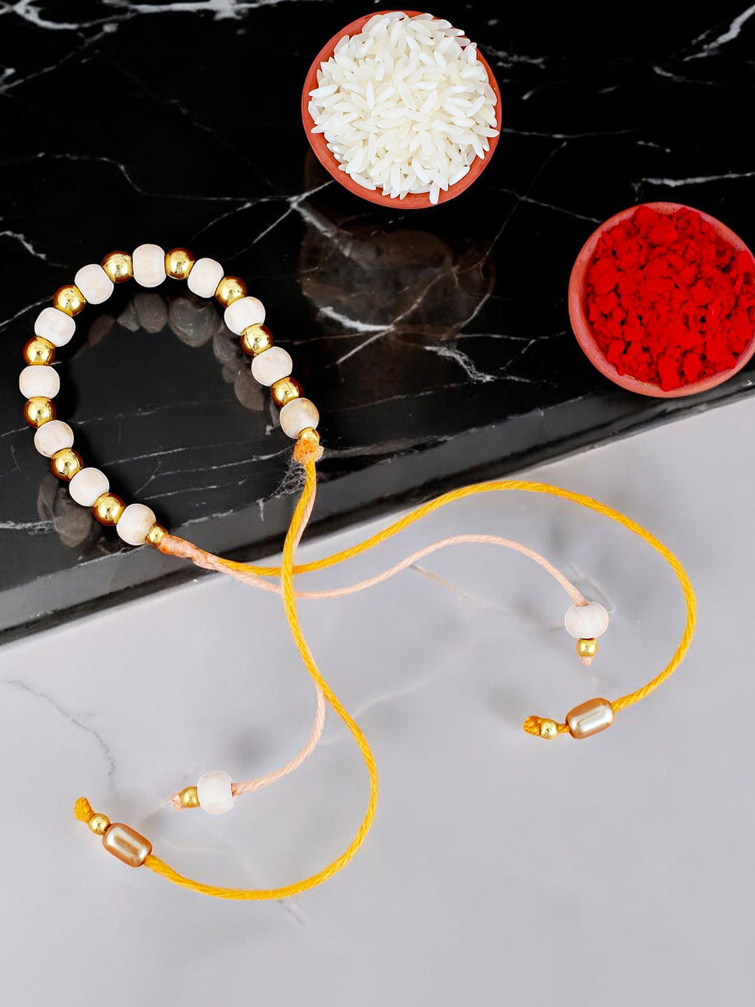 LUCKY JEWELLERY Religious Artificial Tulsi Beaded Rakhi Gift Set
