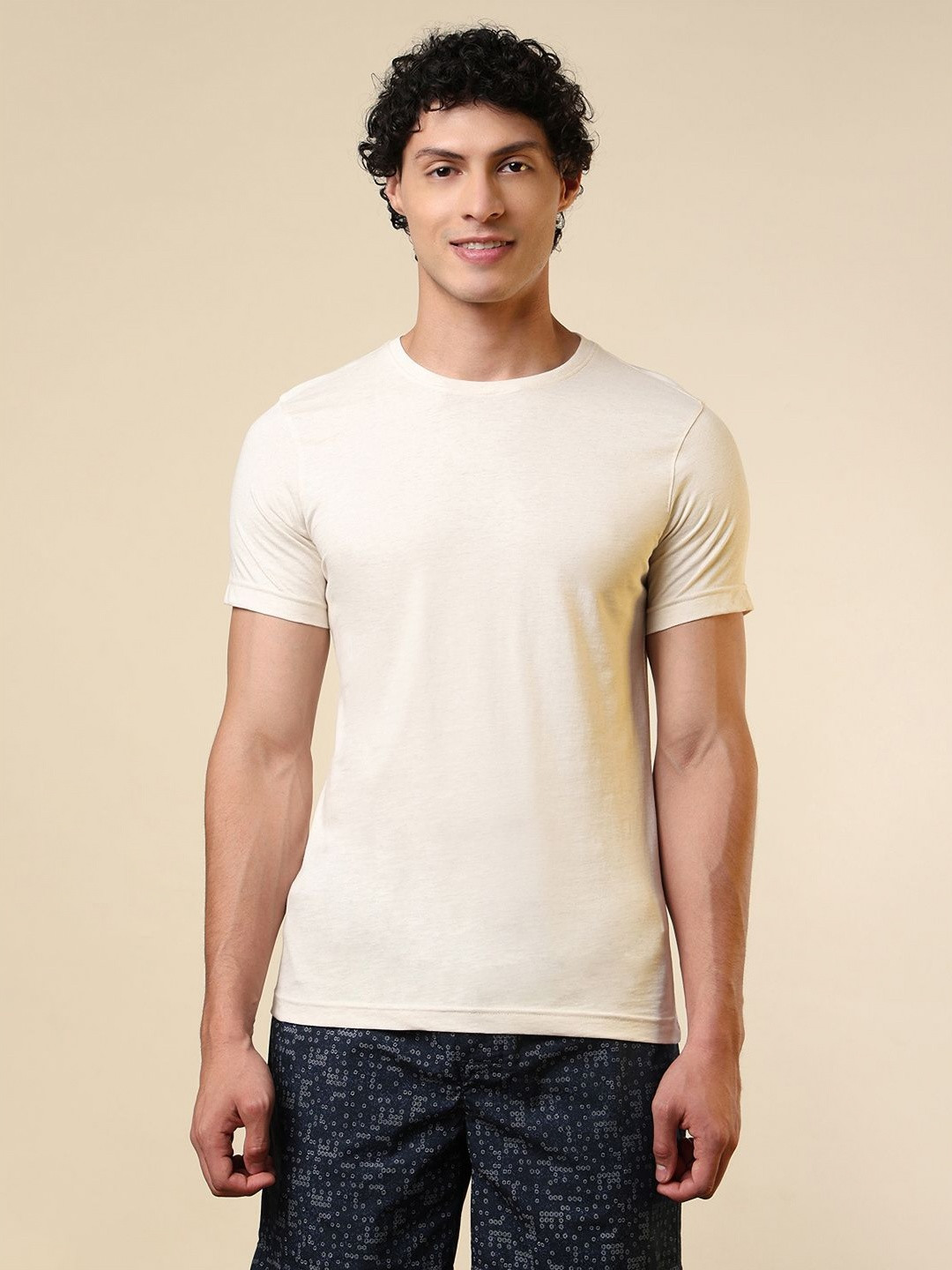 SleepZ by Raymond Men Solid Round Neck Cotton T-shirt