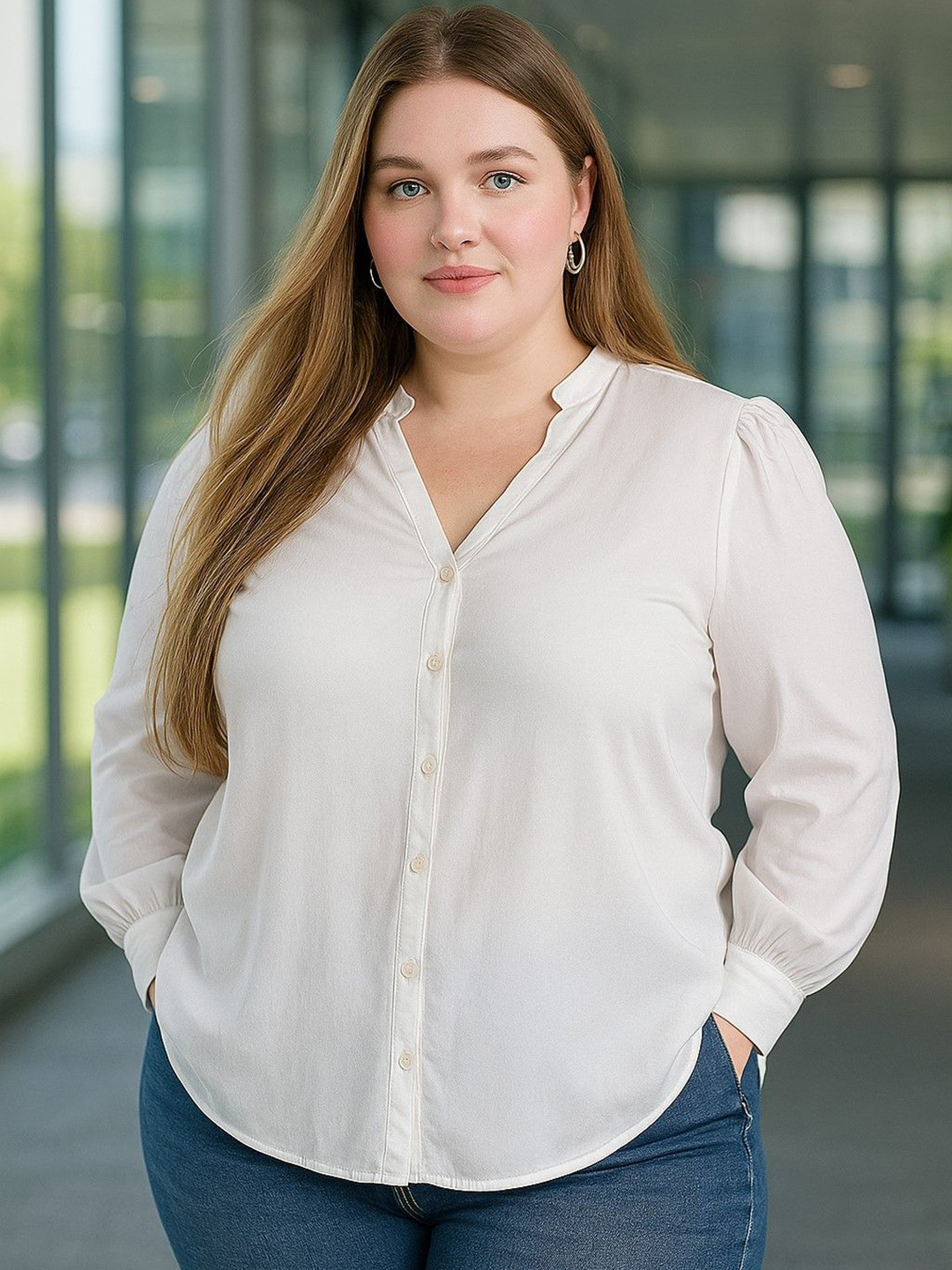 DressBerry Curve Mandarin Collar Long Sleeves Classic Regular Fit Casual Shirt