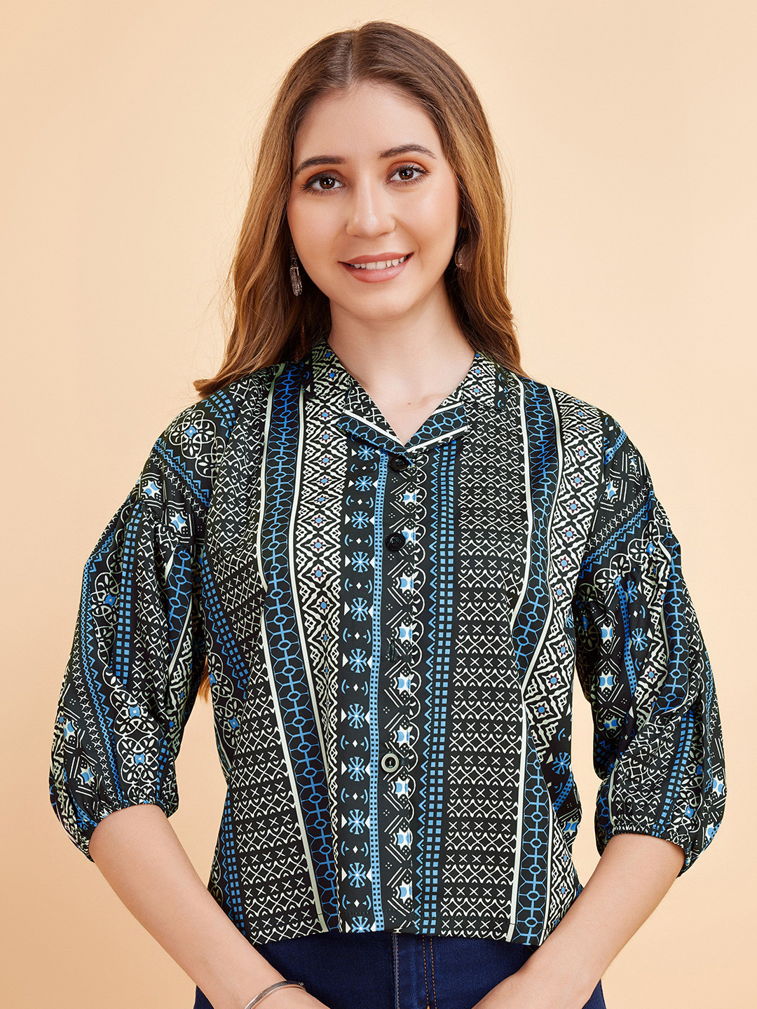 ANN SPRINGS Women Ethnic Motifs Printed Cuban Collar Casual Shirt