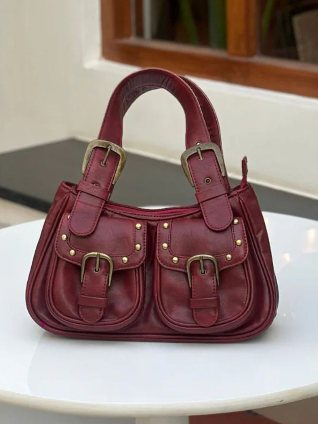 MARGERITA Buckle Detail Structured Shoulder Bag