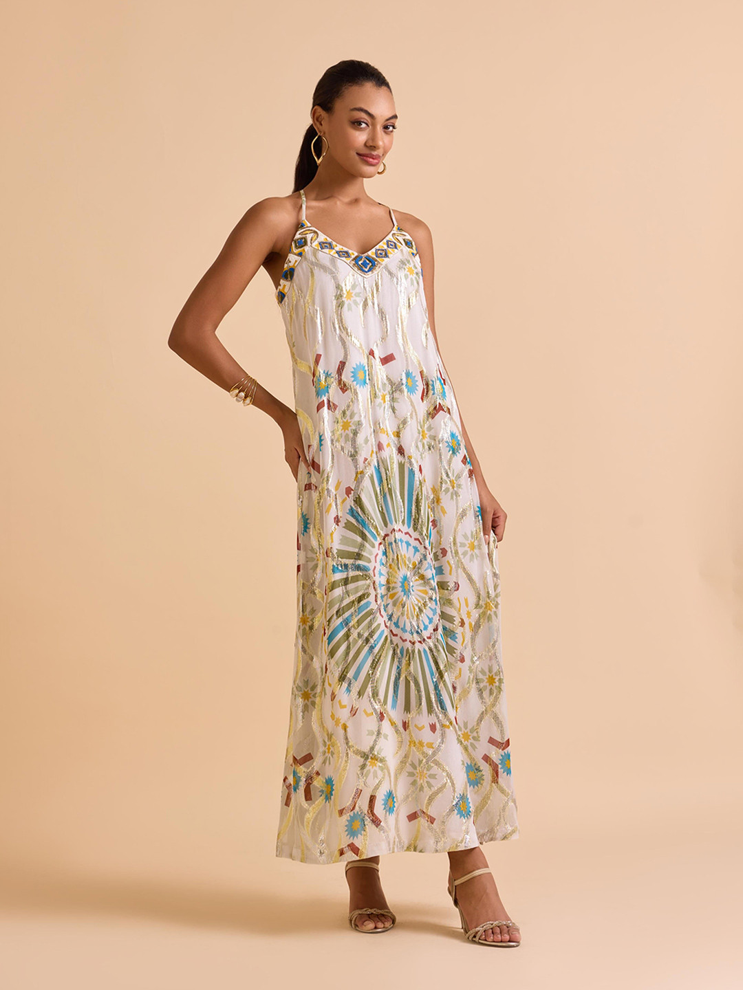 VERB BY PALLAVI SINGHEE Women Abstract Printed Shoulder Straps A-Line Maxi Dress