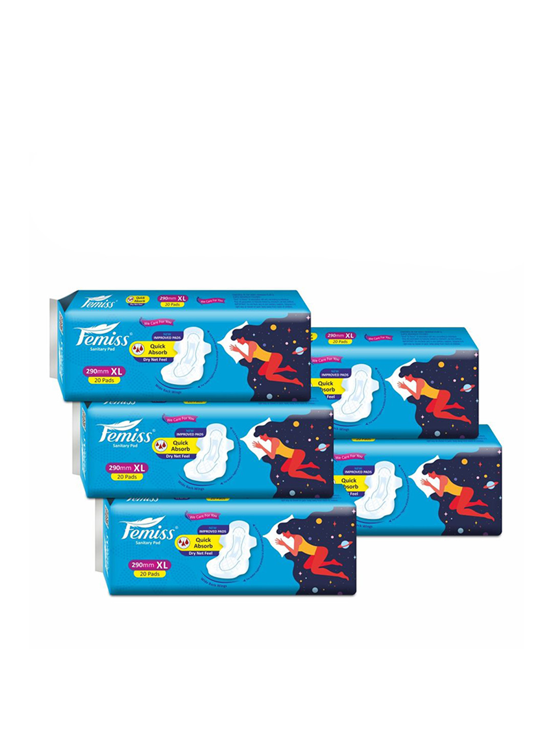 Femiss Set Of 5 Leak Proof Sanitary Napkins - XL - 20 Pads Each