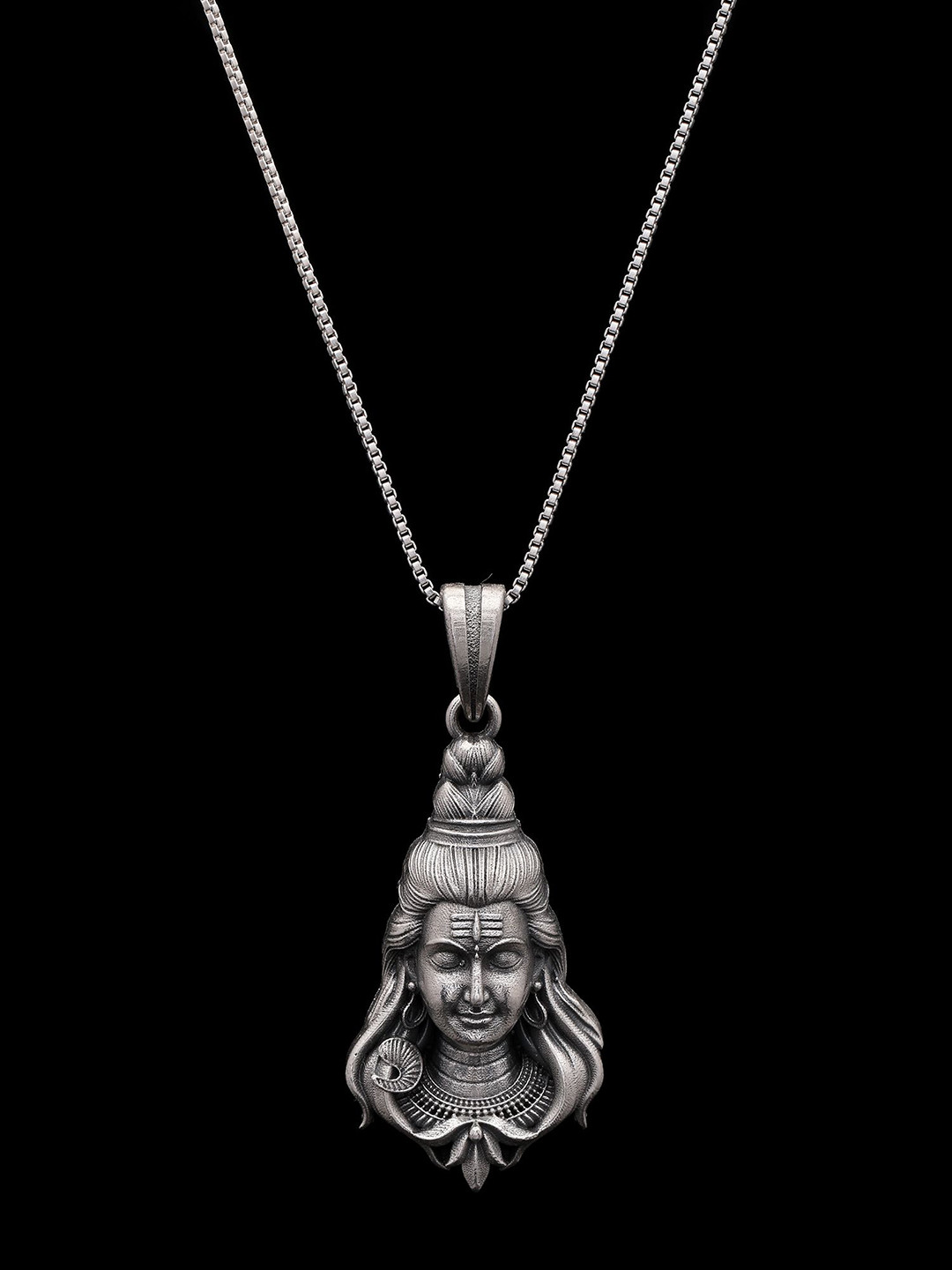 Exotic India Unisex 925 Sterling Silver Lord Shiva Face Antique Finish Pendant