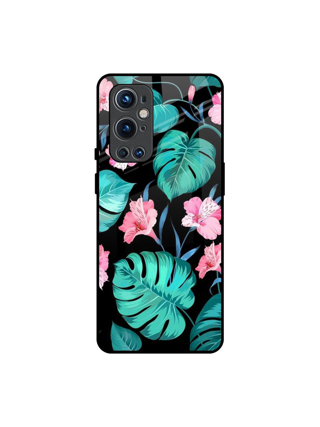 QRIOH Tropical Leaves & Pink Flowers Printed OnePlus 9 pro Silicone Back Case