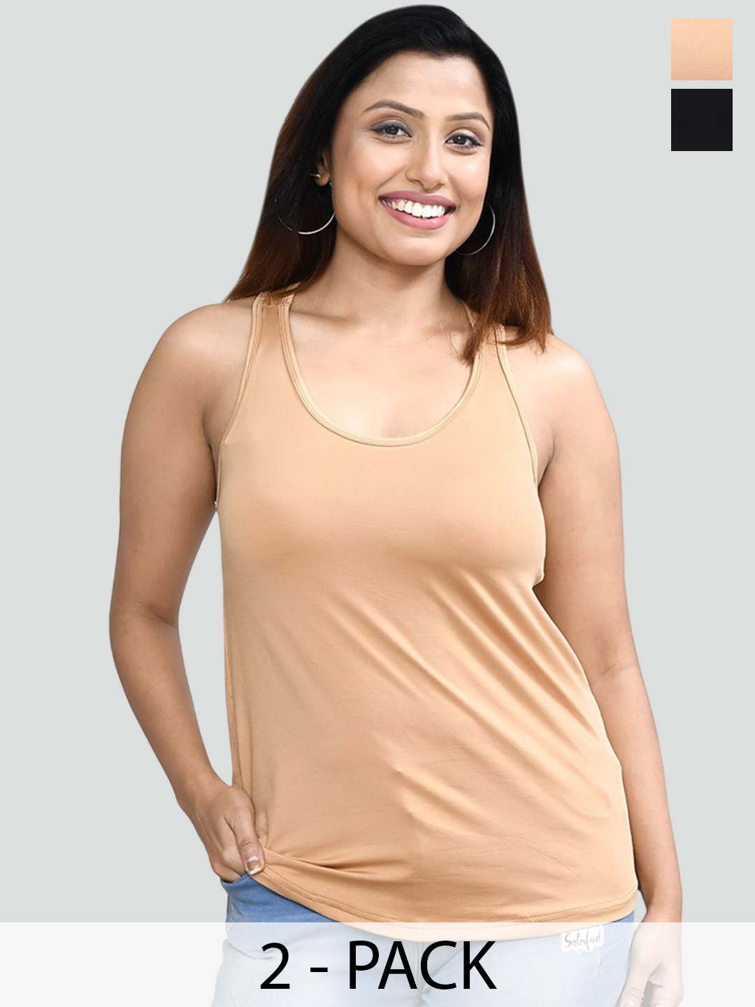 RAPL Women's Lycra Blend Regular fit Sleeveless Solid Pattern Tank Top Combo