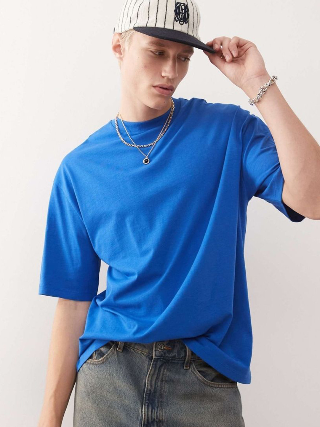 SMAN Blue Oversized Crew Neck Cotton T-shirt