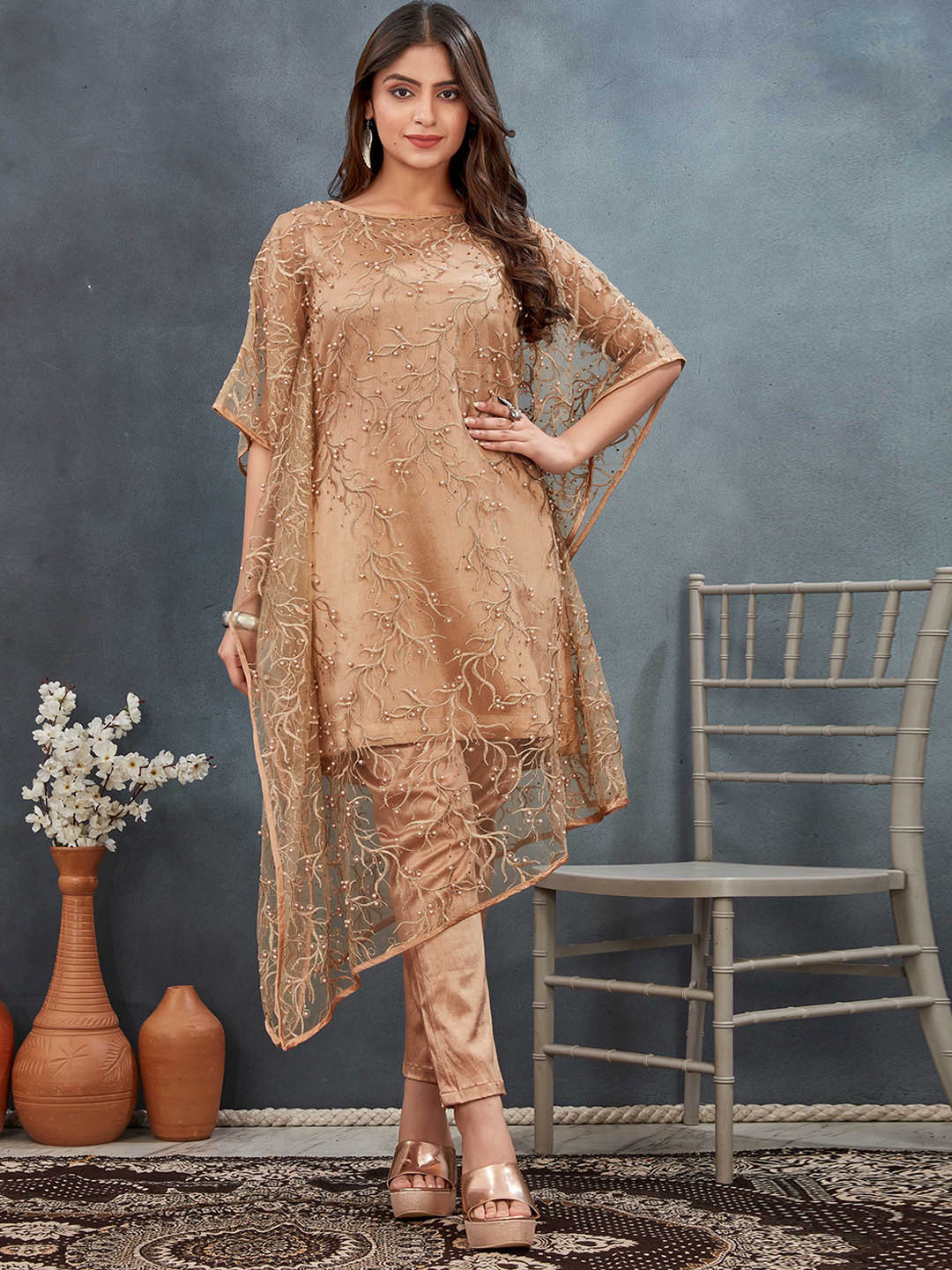 TWAM SUNDARA Spring Reverie Embellished Tunic & Trousers With Jacket Co-Ords