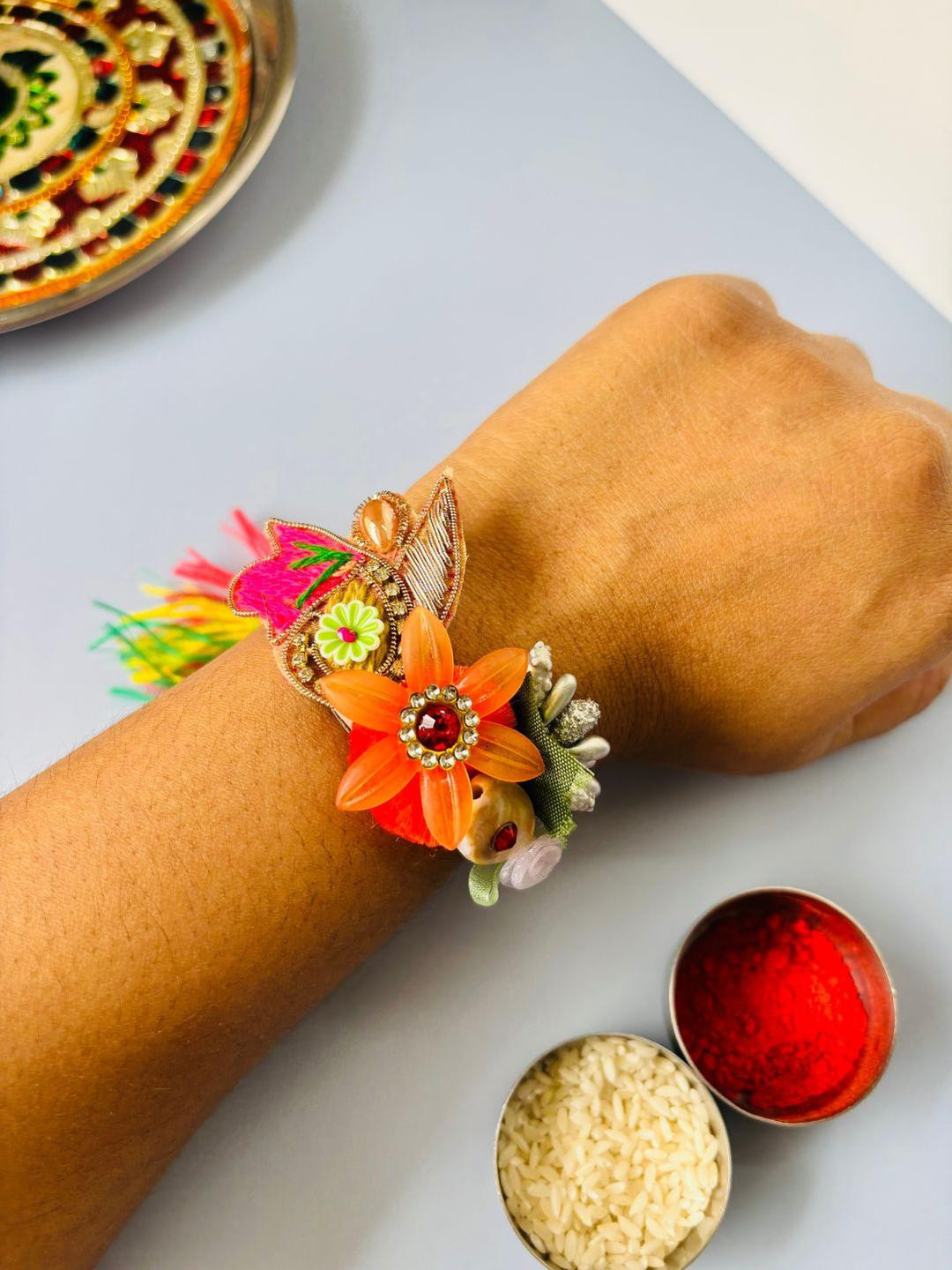 Tipsy closet Unisex Orange Wraparound Rakhi