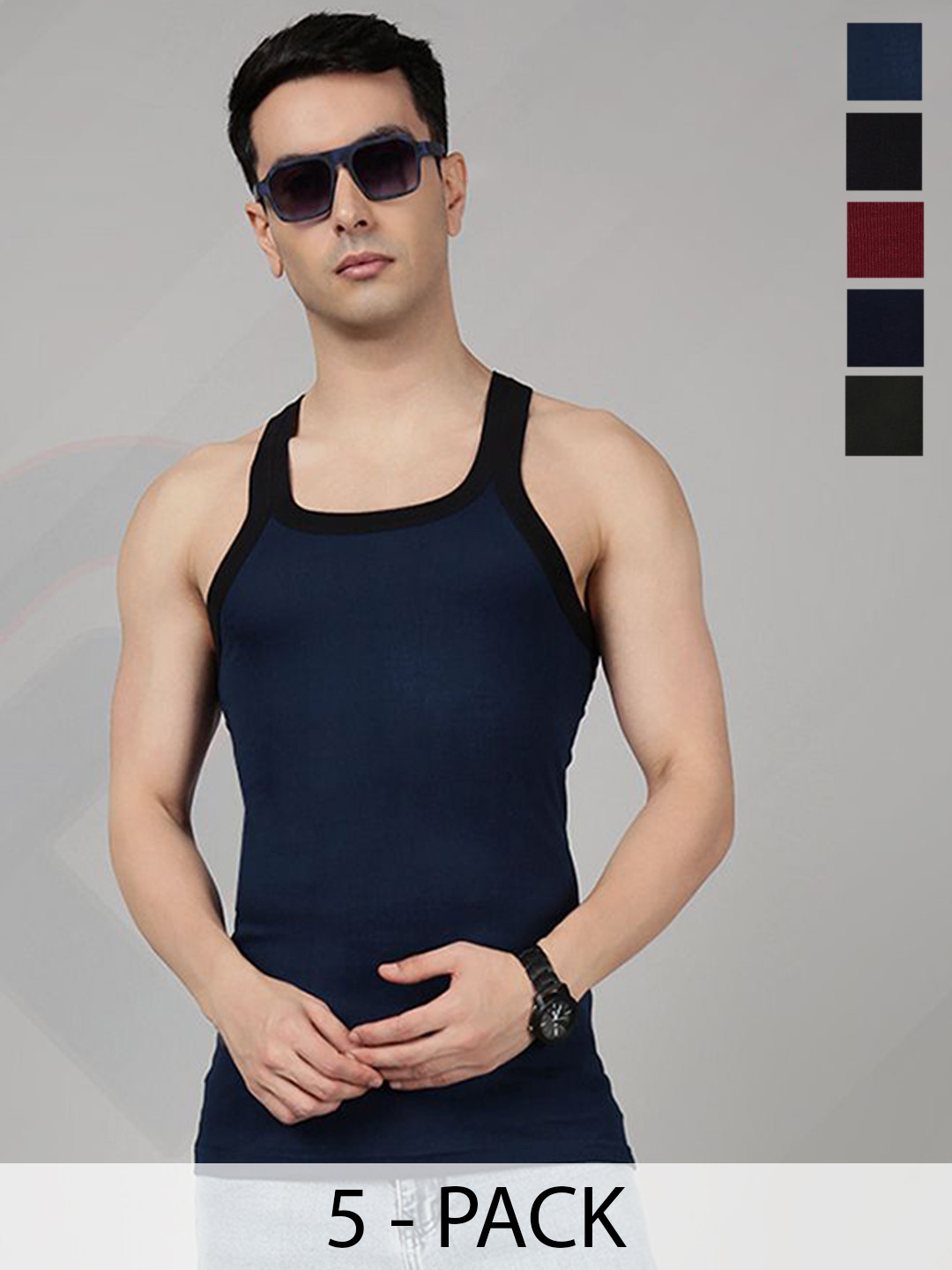 LUX PARKER Pack Of 5 Pure Cotton Gym Vests LUX_PARKER_1500_GYM_VEST_COL_5PC