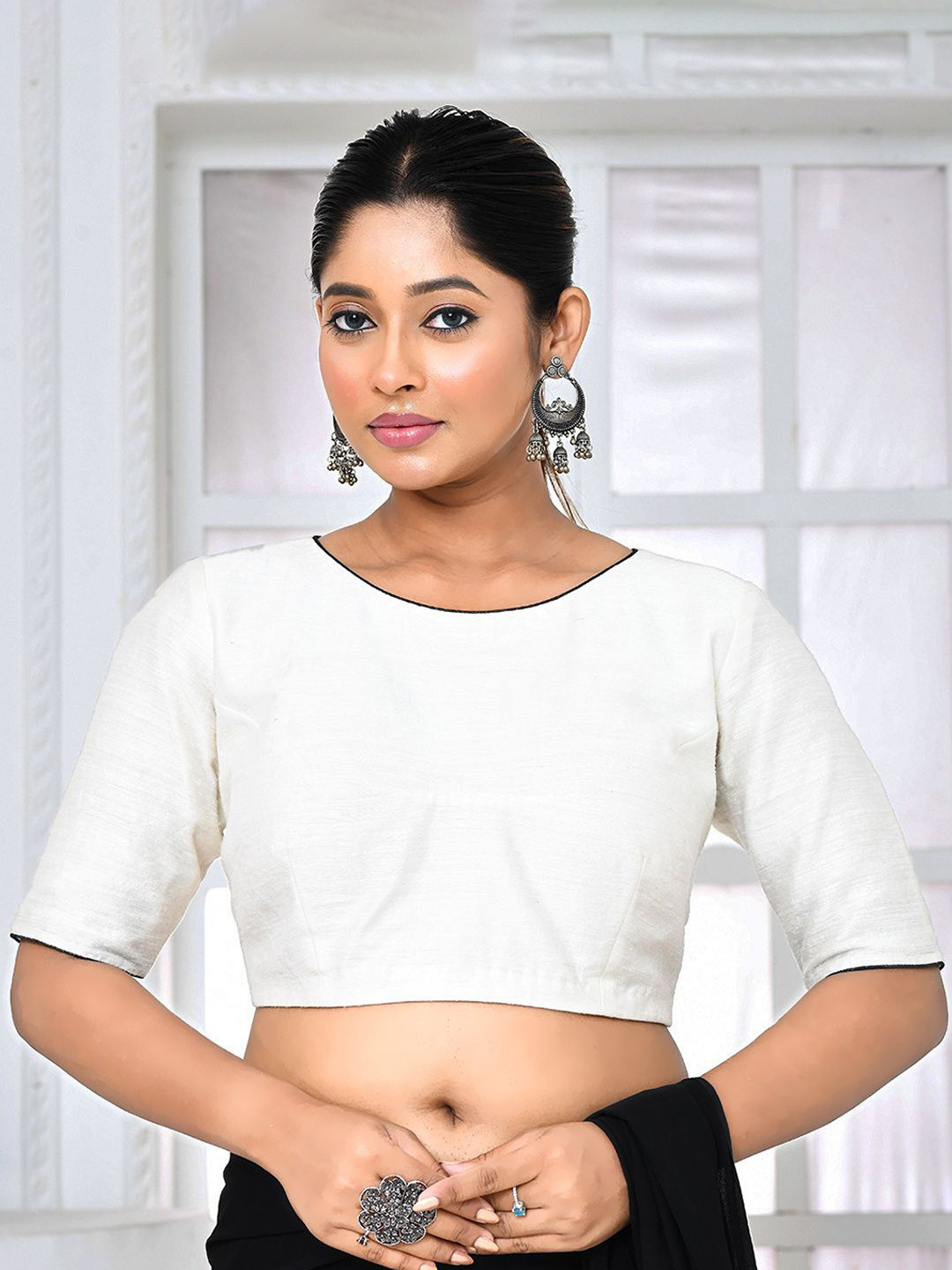 SPRISH Eyes Printed Boat-Neck Readymade Saree Blouse