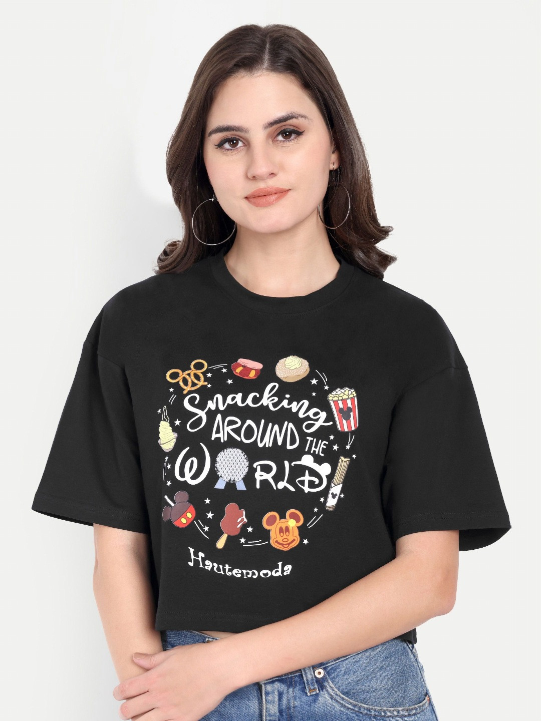 HAUTEMODA Typography Printed Round Neck Extended Sleeves Pure Cotton Regular Fit T-shirt