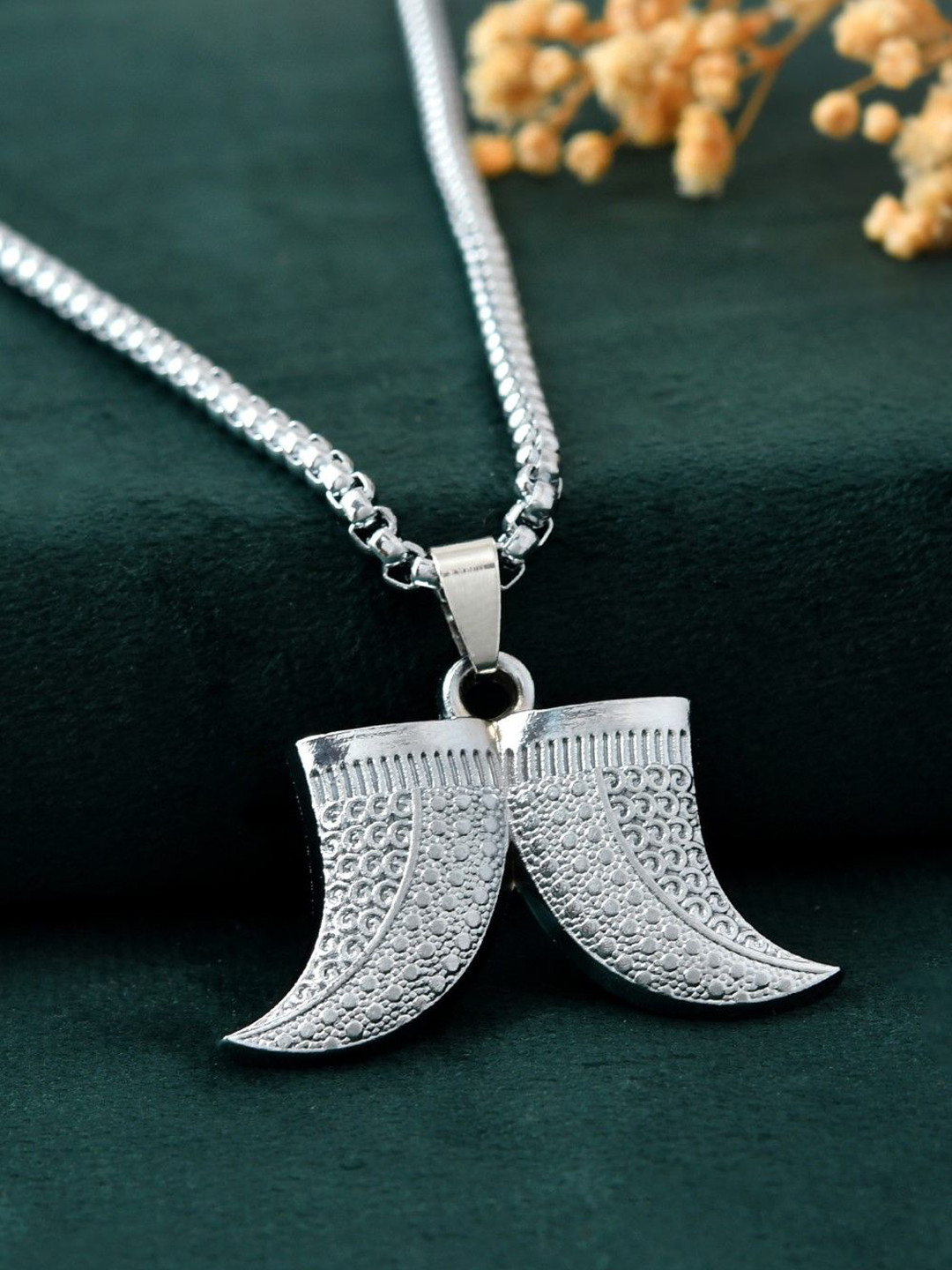 AGARWALPRODUCT Unisex Stainless Steel Silver-Plated Pushpa Pendant With Chain