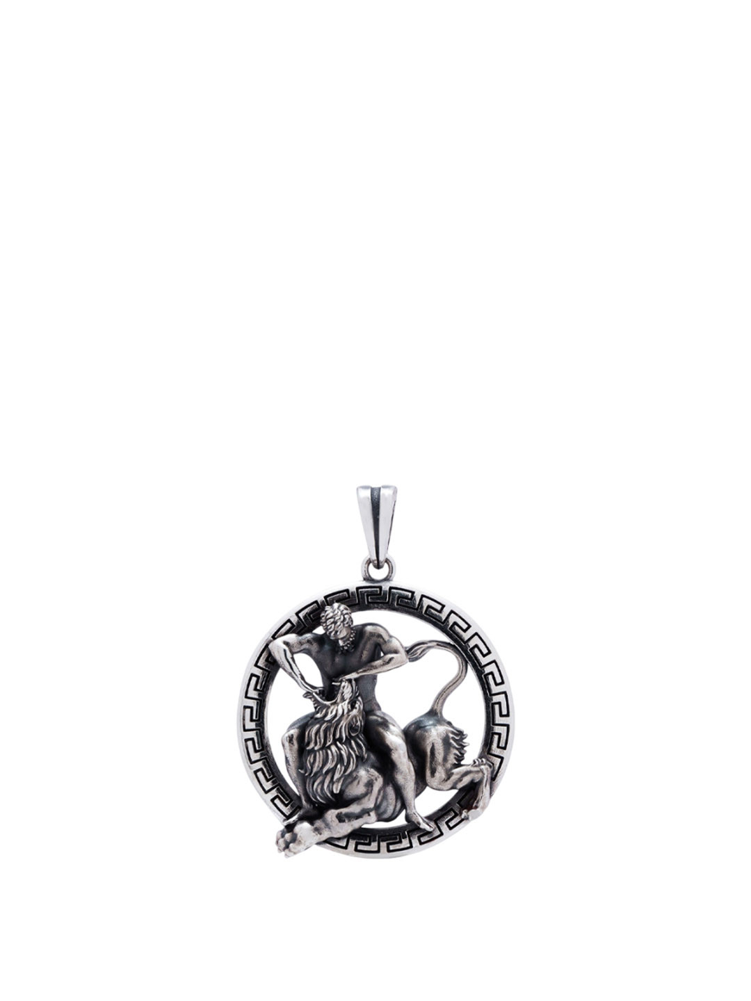 Exotic India Unisex Sterling Silver Hercules and The Nemean Lion Contemporary Pendant