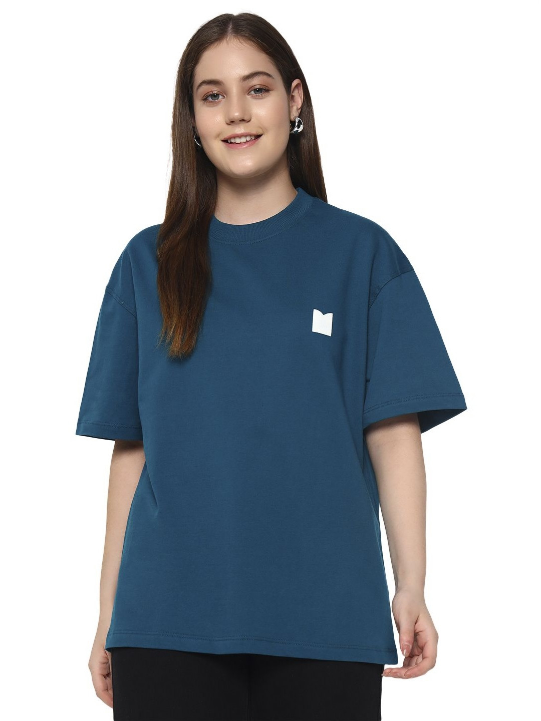 ministry Women Solid Round Neck Pure Cotton Oversized T-shirt