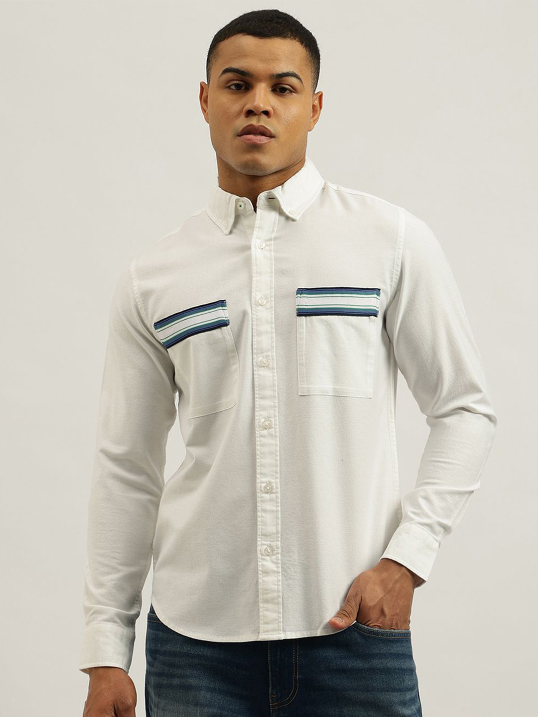 United Colors of Benetton Men Solid Button-Down Collar Cotton Casual Shirt