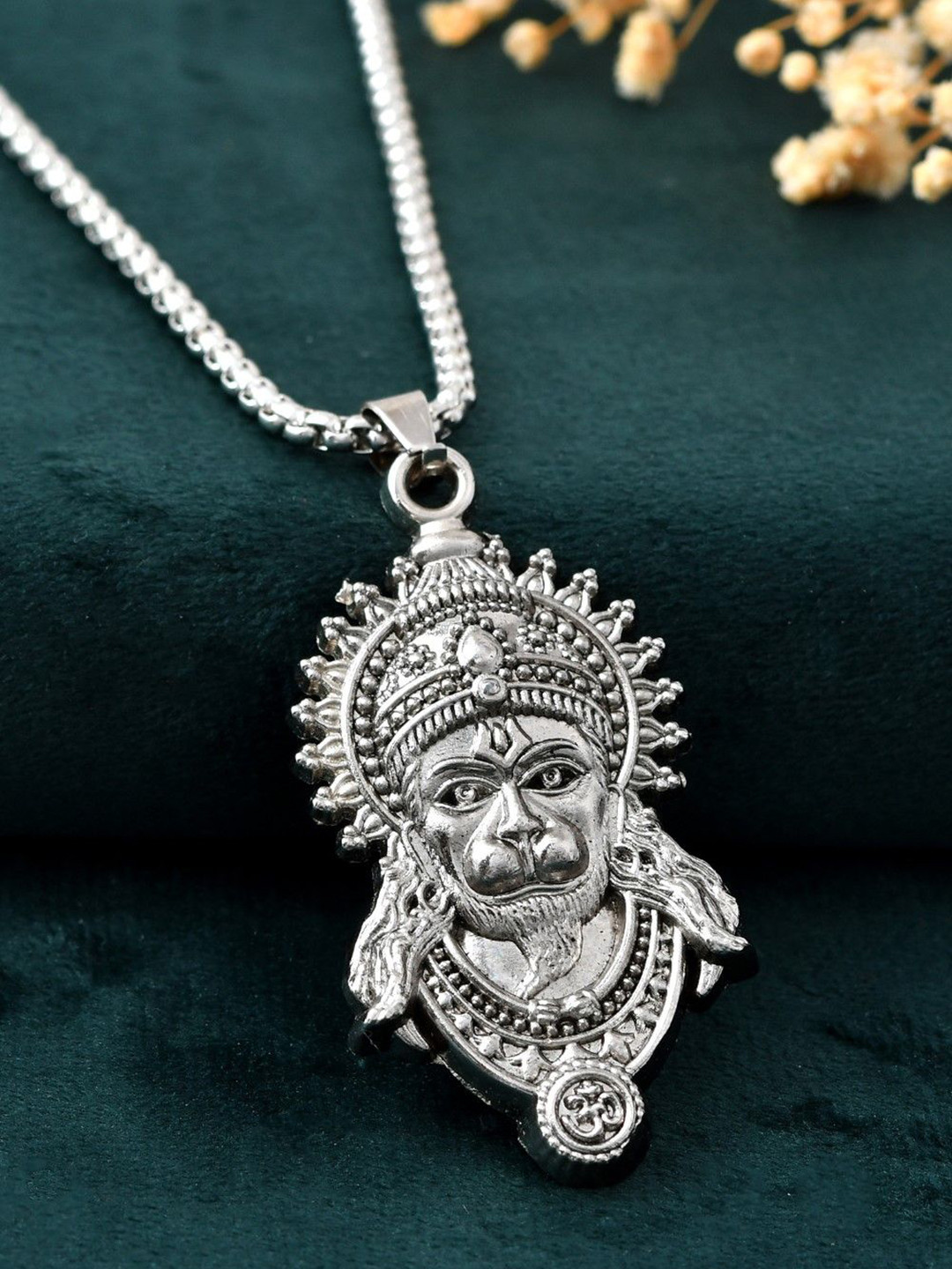 AGARWALPRODUCT Unisex Stainless Steel Silver-Plated Balaji Pendant With Chain