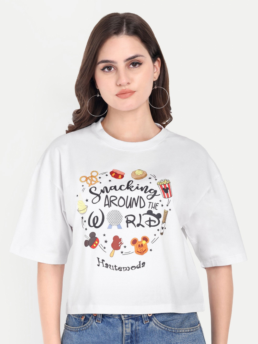 HAUTEMODA Women Typography Printed Round Neck Cotton T-shirt
